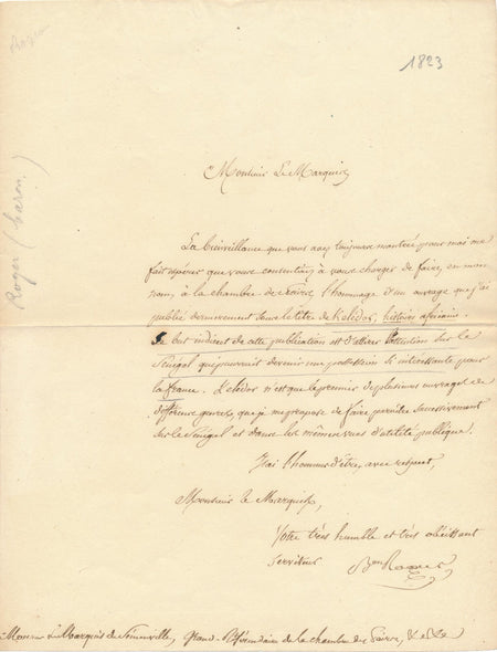 SÉNÉGAL Jacques François ROGER lettre autographe signée colonialisme