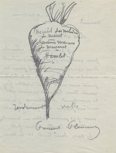 François FLAMENG Lettre autographe signée avec dessin carotte humour Walter Gay