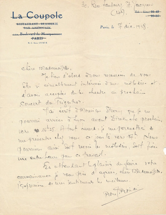 Petros J. PETRIDIS Grec compositeur 2 lettres autographes signées et 2 cartes