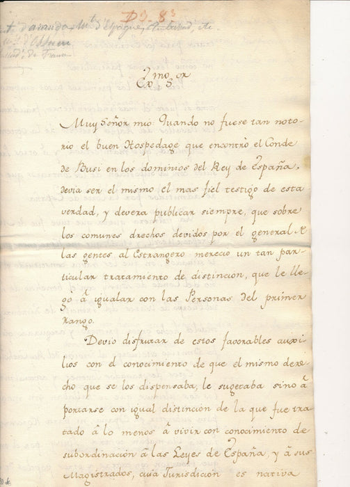 Pedro Pablo ABARDA DE BOLEA lettre signée ambassade espagne Bussy Ossun 1772