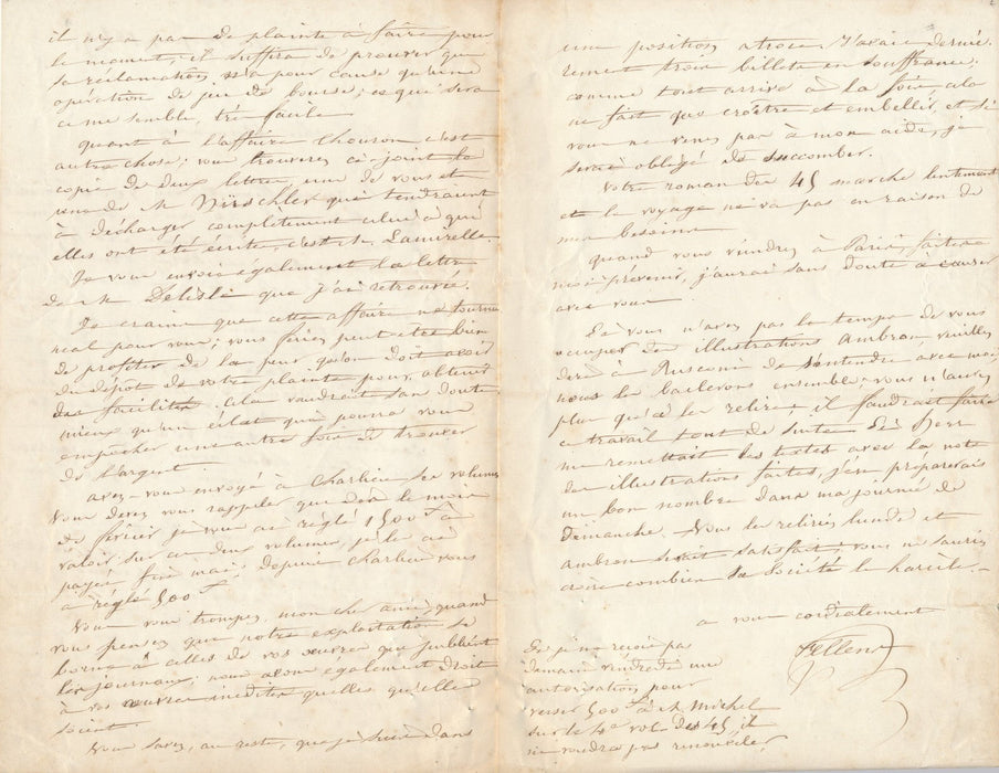 J.-B. FELLENS éditeur à Alexandre Dumas père Les Quarante-cinq lettre autographe