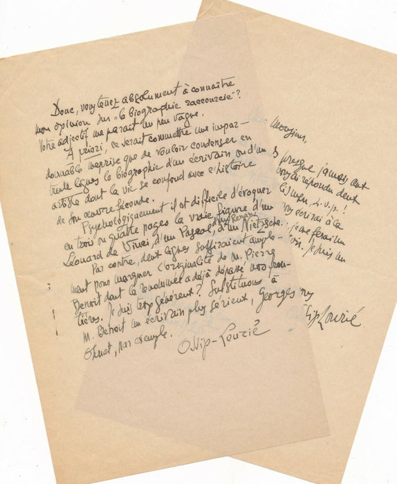 Ossip LOURIÉ Lettre autographe signée Belgique Russie biographie Benoit