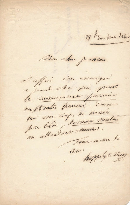 Hippolyte LUCAS à JEANRON directeur du Louvre lettre autographe signée