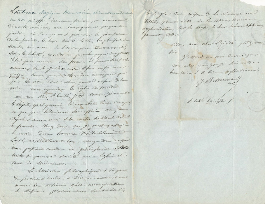 Jean-Baptiste MESNARD Lettre autographe signée prison  dette Étienne L’Éveillé