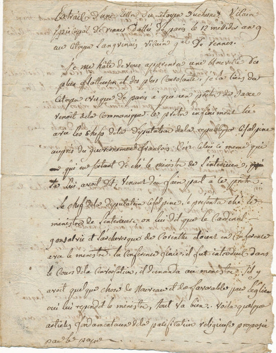 Duchesne Lanjuinais vicaire lettre concordat Bonaparte Renne autographe religion