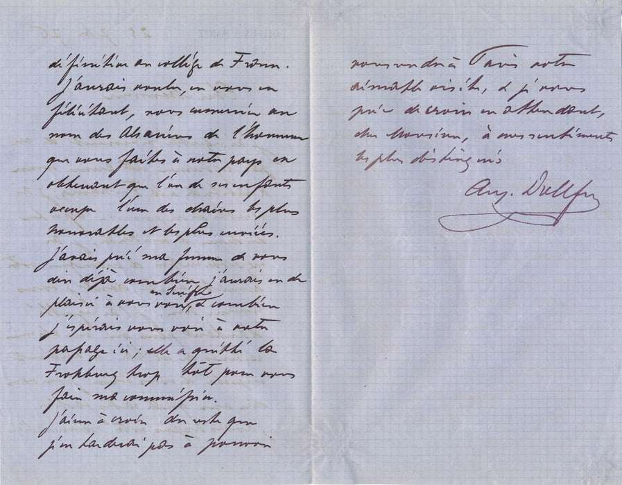 Sciences Lettre autographe signée Auguste Dollfus Alsace à Schützenberger