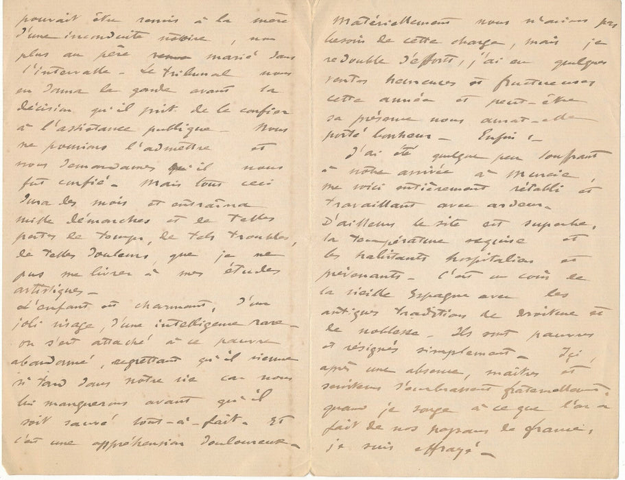 peintre Gaston VUILLIER lettre autographe signée Tunis adoption enfant Murcie