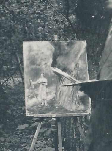 Snapshot photo amateur chevalet homme et femme se peignant !