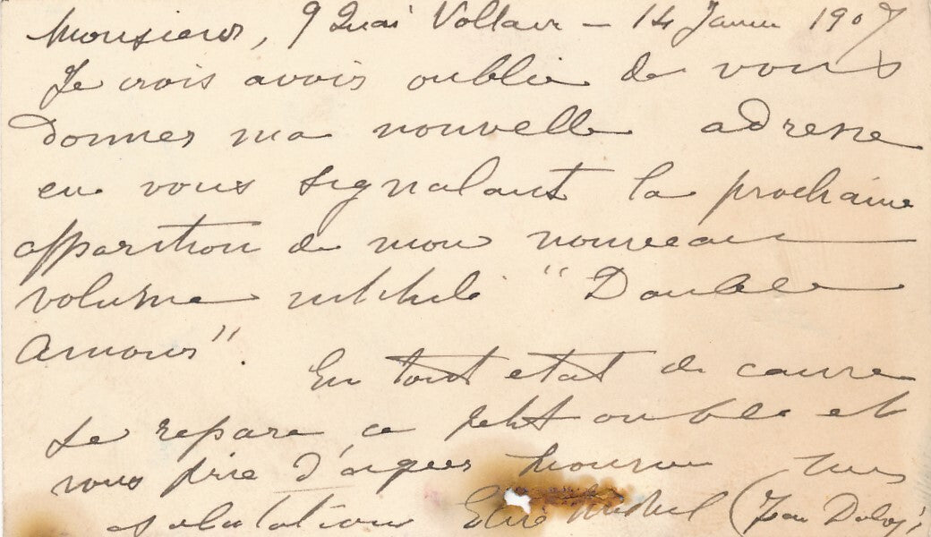 Jean DALVY Carte autographe signée Double amour Elise MICHEL