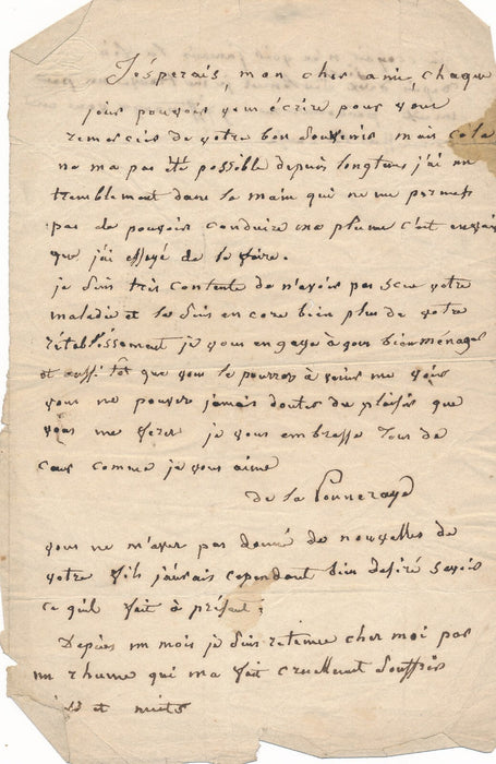 rare lettre autographe signée de Mademoiselle de la POMMERAYE cantatrice
