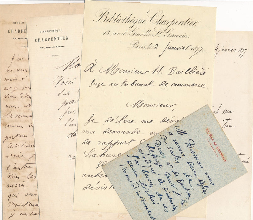 éditeur Georges CHARPENTIER 3 lettres autographes photo DUEZ BASTIEN-LEPAGE