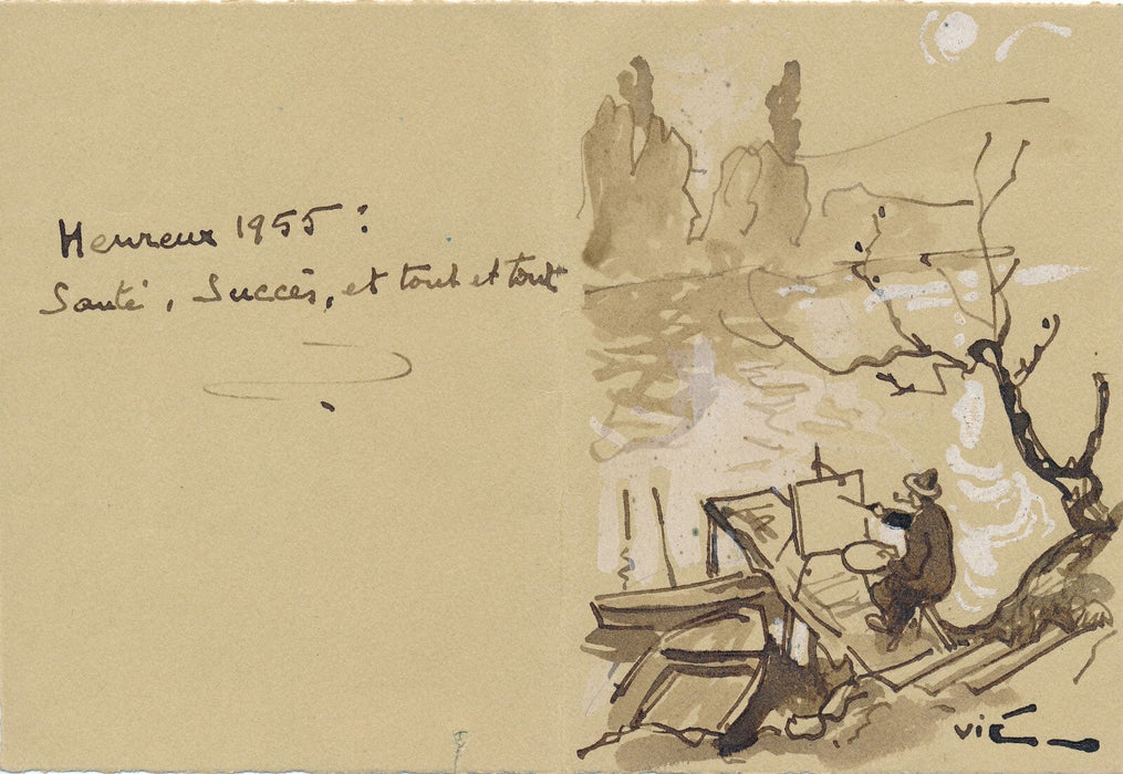 Gabriel VIÉ Bel ensemble lettres autographe signée et aquarelles signées