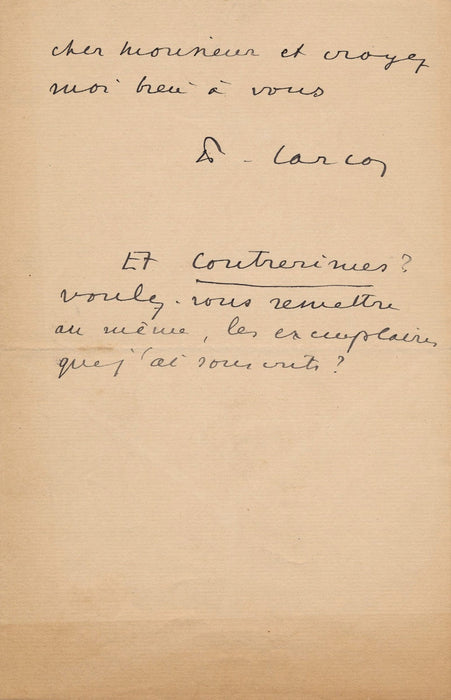 écrivain Francis Carco lettre autographe signée Equipe Contrerimes P. J. Toulet