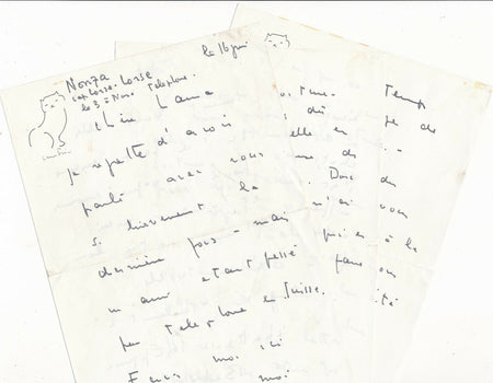 Léonor FINI lettre autographe signée et petit dessin tête de chat ! Nonza Corse