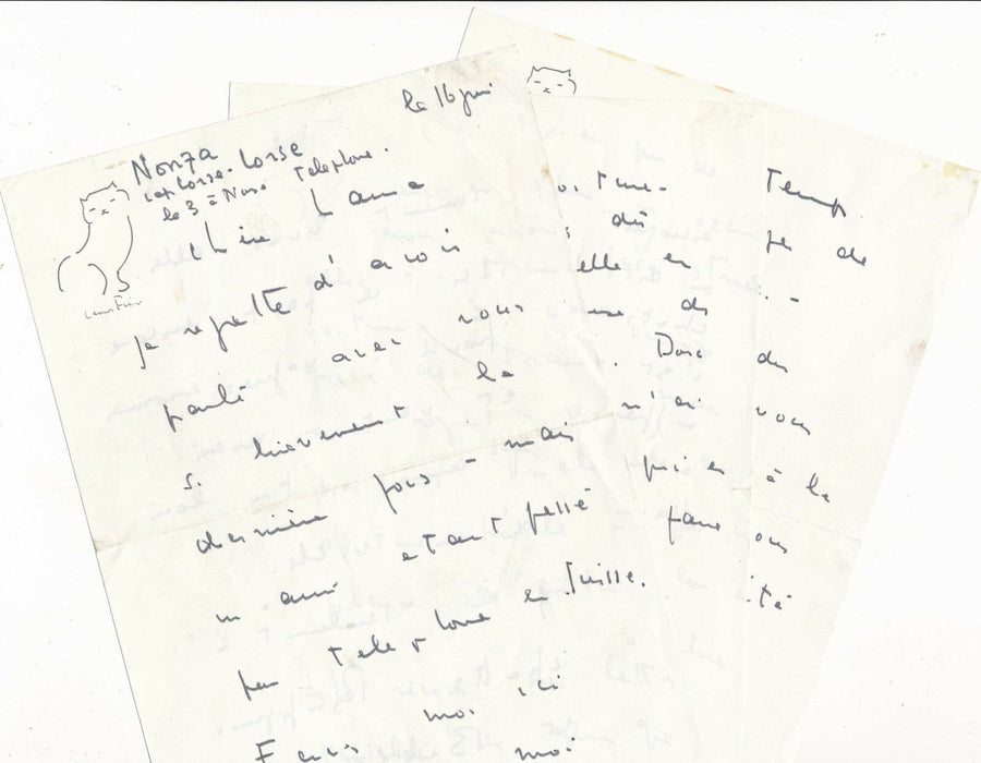 Léonor FINI lettre autographe signée et petit dessin tête de chat ! Nonza Corse