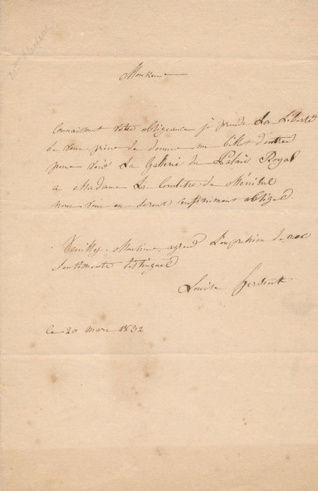 peintre Louise HERSENT lettre autographe Mobilier Royal comtesse Ménibus 1832