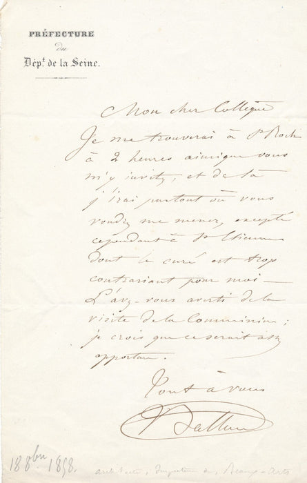 Victor BALTARD ne visite pas église Saint-Étienne lettre autographe et dessin