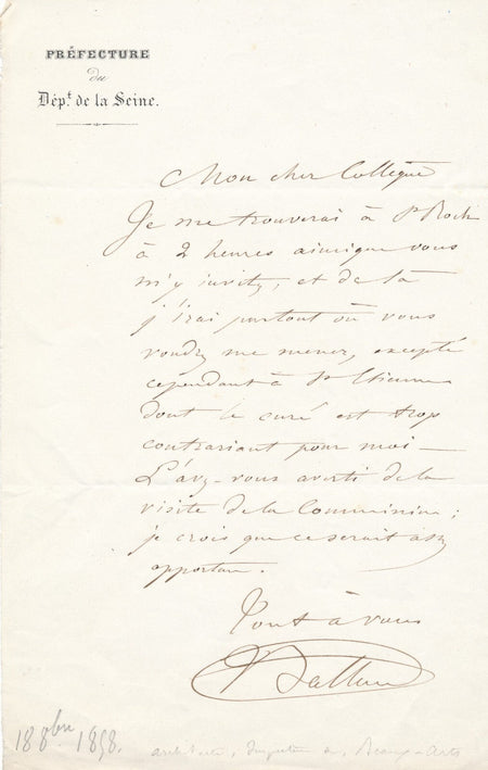 Victor BALTARD ne visite pas église Saint-Étienne lettre autographe et dessin