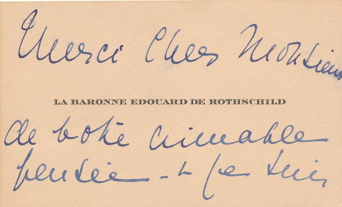 Germaine Edouard de ROTHSCHILD carte de visite autographe à Jean LE LOUËT 1938