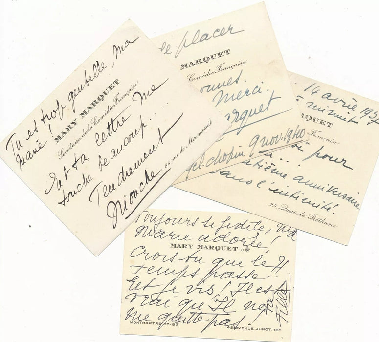 Mary MARQUET actrice 1 lettres autographe et 11 cartes autographes lot !