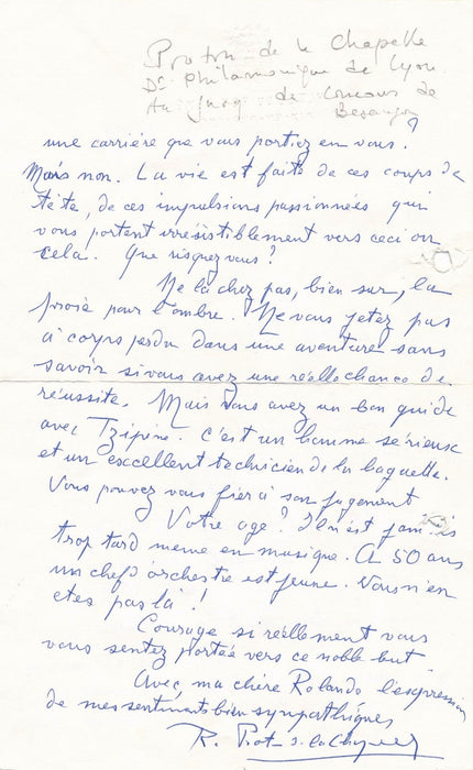 Chef Orchestre musique Robert Proton de la Chapelle correspondance femme Tzipine