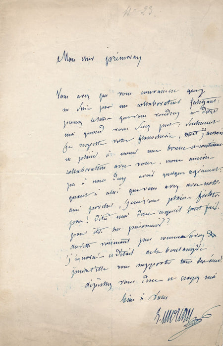 Eugène MOREAU dramaturge critique la flânocherie de Prémaray lettre autographe