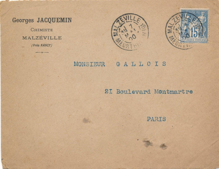 Georges JACQUEMIN lettre signée en-tête chimiste 1912 Malzéville