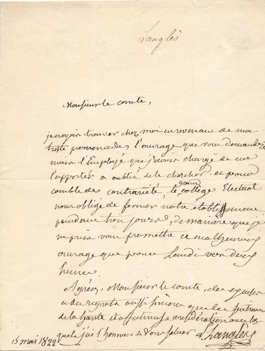 Louis Mathieu LANGLÈS LANGLE 2 lettres autographes signées Magistris comte Orlov