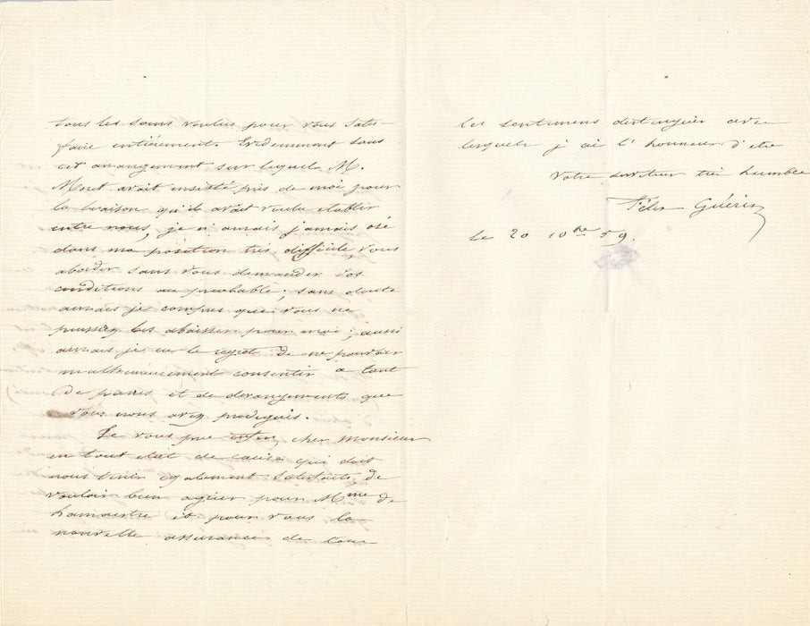 Félix GUÉRIN soins médicaux trop chers lettre autographe signée