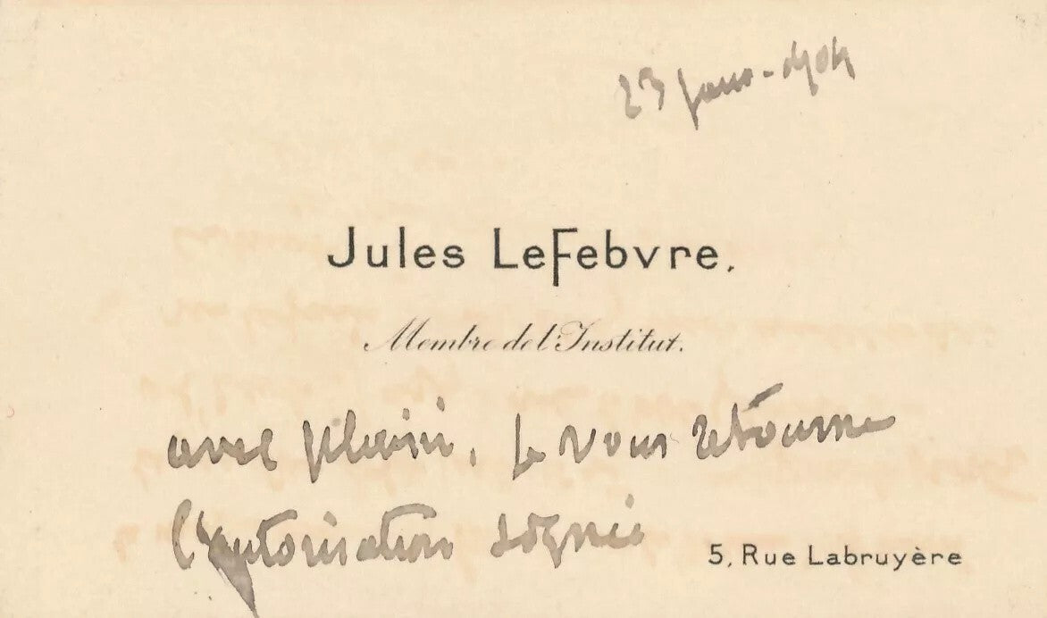 Jules LEFEBVRE peintre 4 cartes de visite autographes signées à Gaston BRAUN