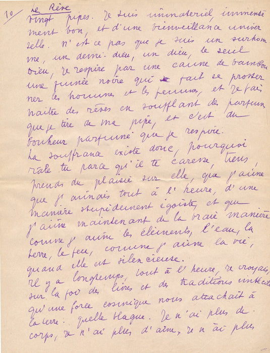 Extase opium, manuscrit autographe anonyme expérience Toulon fumerie