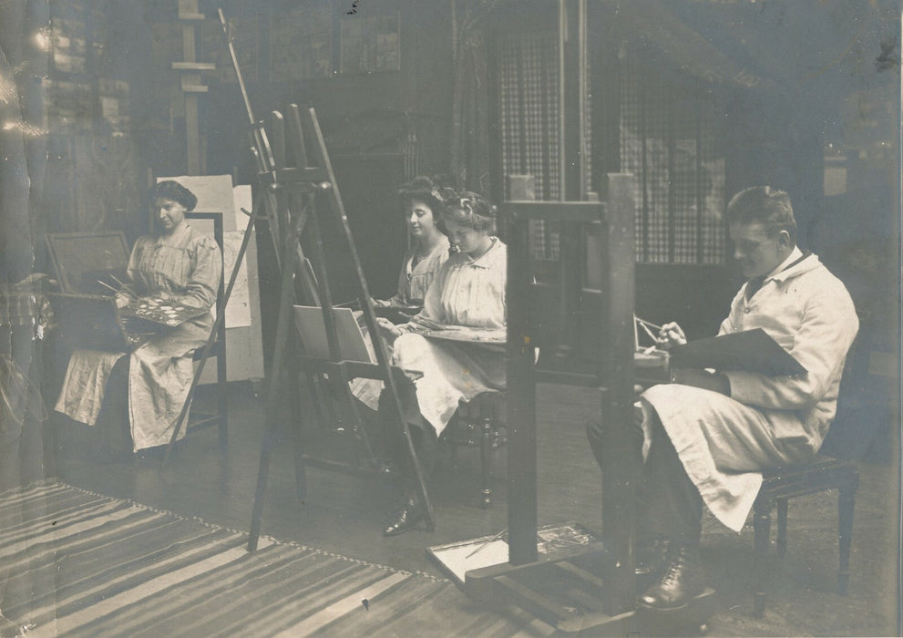 chevalet atelier peinture mixte homme femme 1916 argentique époque photo