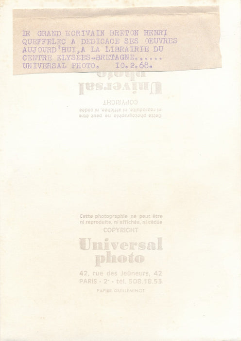 Henri QUEFFELEC, écrivain, 1968 photo photographie