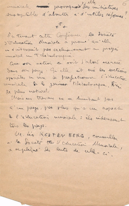 musicographe Claude Chamfray manuscrit autographe signé 1937 l’Education