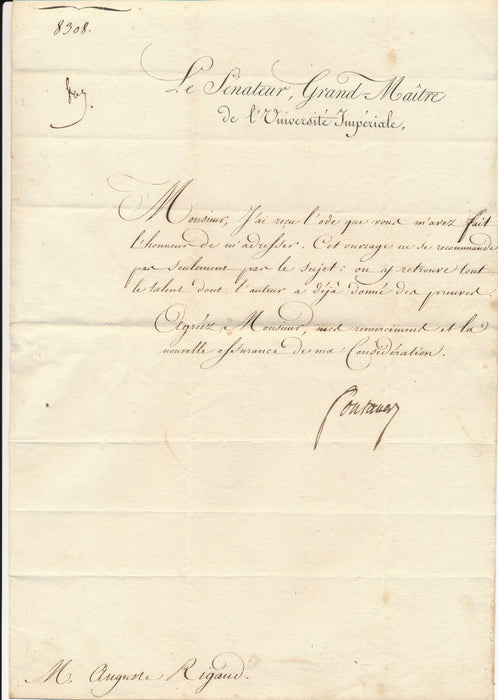 Louis de FONTANES à Auguste RIGAUD Université impériale 1813 lettre signée