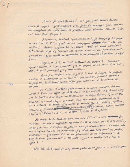 Georges AURIC exceptionnel hommage à Léon-Paul FARGUE manuscrit autographe signé
