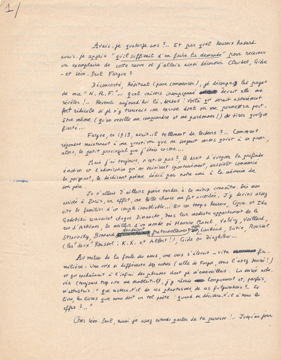 Georges AURIC exceptionnel hommage à Léon-Paul FARGUE manuscrit autographe signé