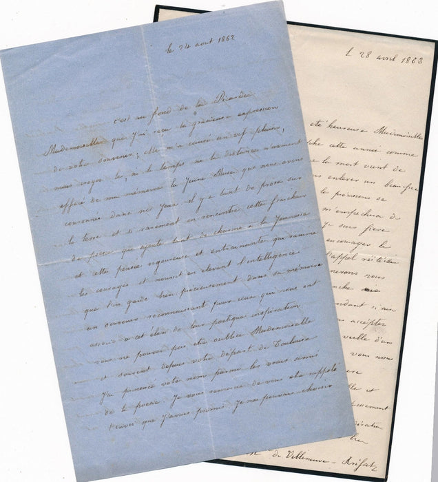 Villeneuve Arifat Marquise Toulouse poésie 9 lettres autographes Jeux floraux