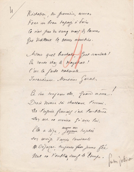 Théâtre Virginie Déjazet 1874 Manuscrit autographe signé G. Jollivet eloge