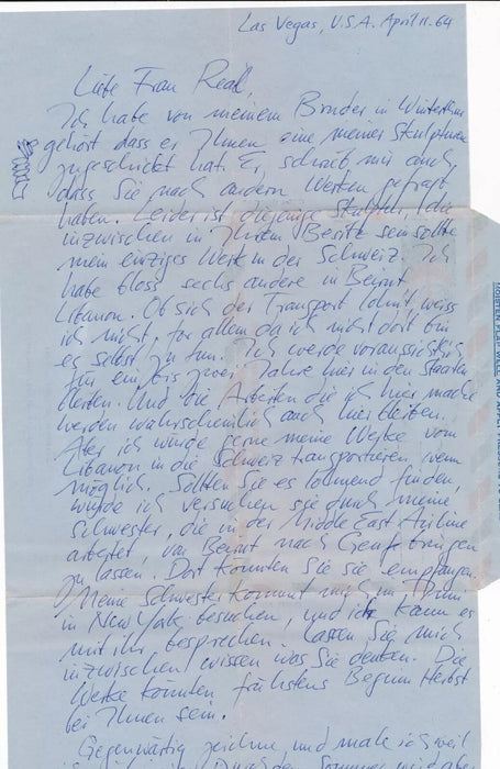 Hafis Joachim BERTSCHINGER Suisse artiste 7 lettres autographes