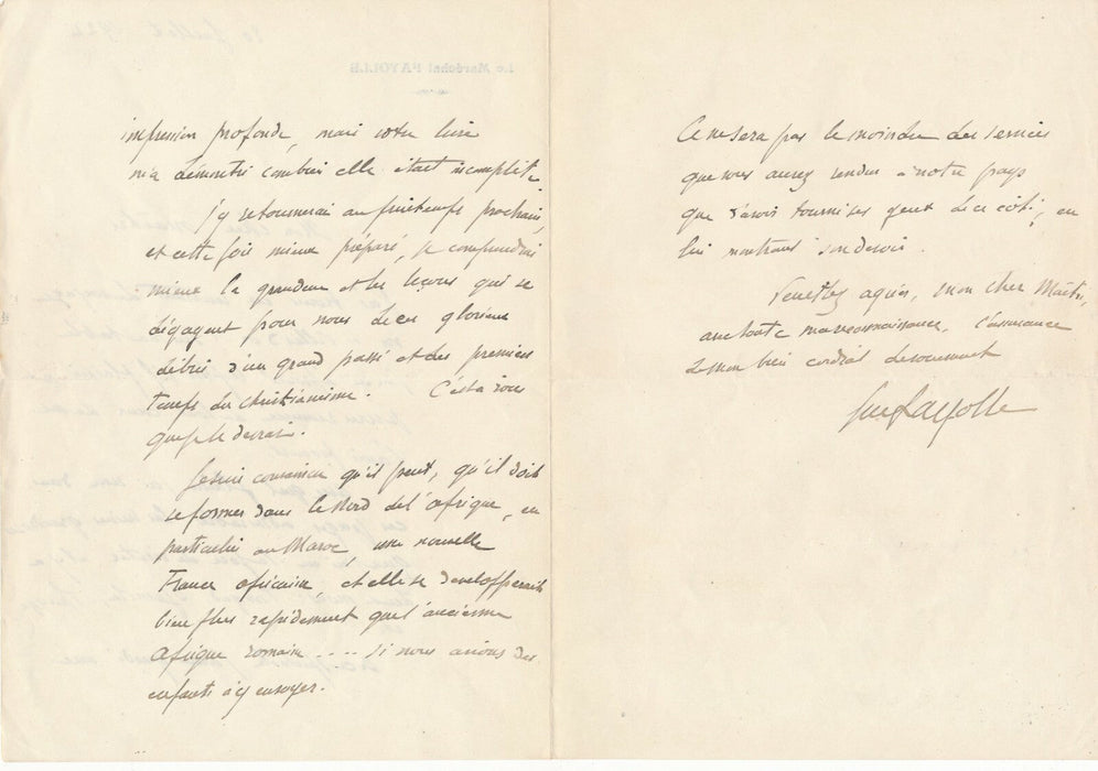 Émile FAYOLLE militaria colonisation Maroc Tunisie L. Bertrand lettre autographe