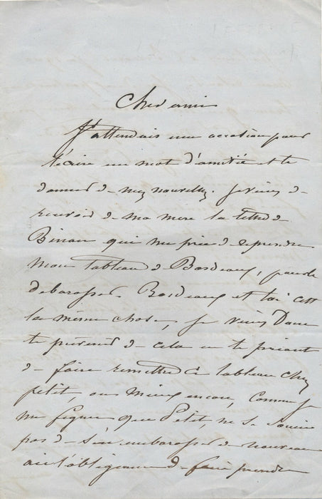 peintre Charles LEFEBVRE 2 lettres autographe Bordeaux tableau frère affaires