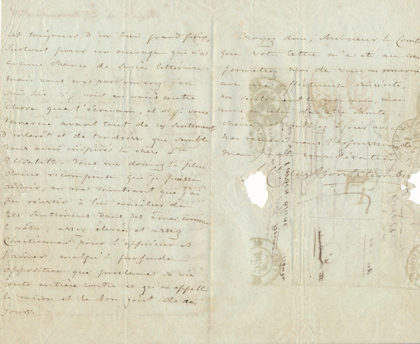 Charles MONTALEMBERT J. de RESSÉGUIER sainte Élisabeth Hongrie lettre autographe