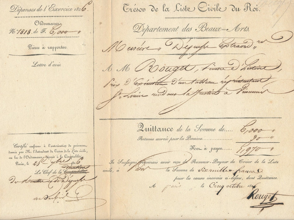 Georges ROUGET pièce signée 1826 commande tableau Saint Louis justice Vincennes