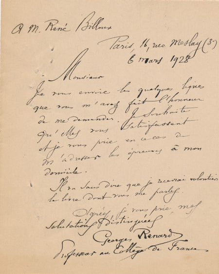Georges Renard historien poète Honneur à l’imprimerie autographe manuscrit