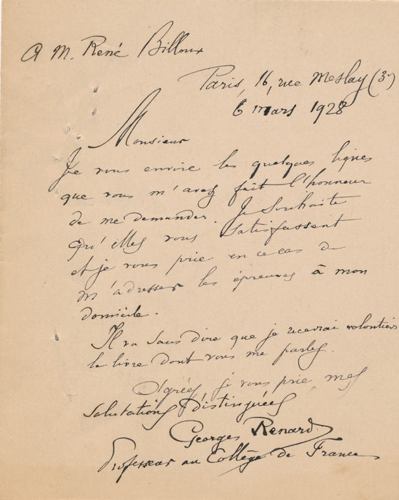 Georges Renard historien poète Honneur à l’imprimerie autographe manuscrit