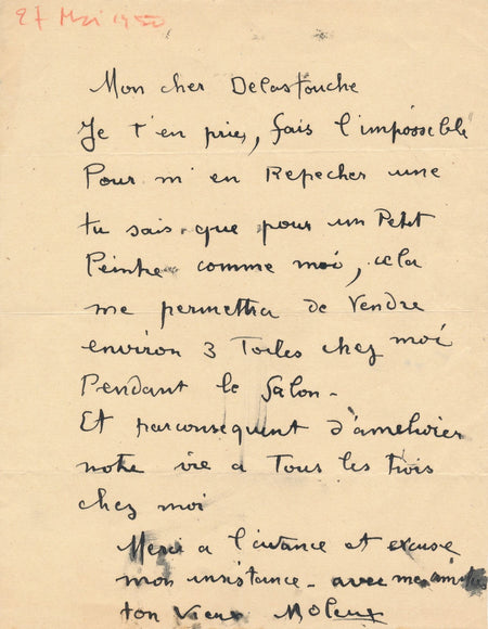 art André Molleux peintre lettre autographe signée Salon d'Automne toile jury