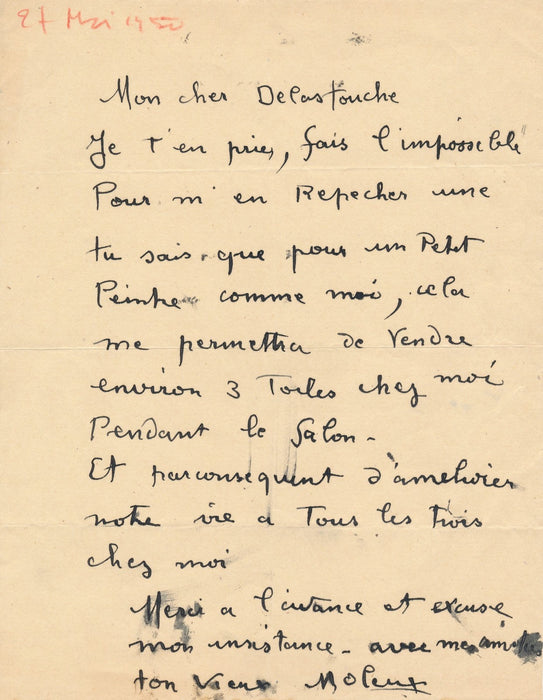 art André Molleux peintre lettre autographe signée Salon d'Automne toile jury