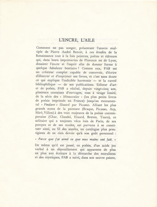 P. A. BENOIT ACTUELLES Formes et Langage : Marc Alyn, Claude Argelier 1969