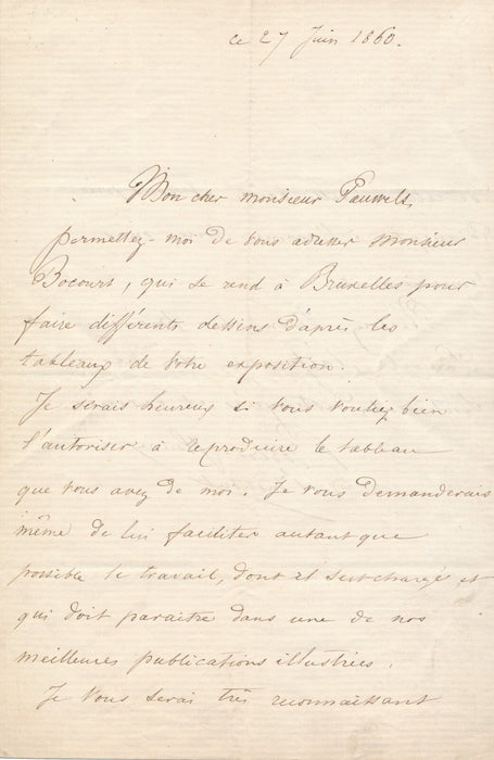 Joseph Nicolas ROBERT-FLEURY Bruxelles dessins de ses tableaux lettre autographe